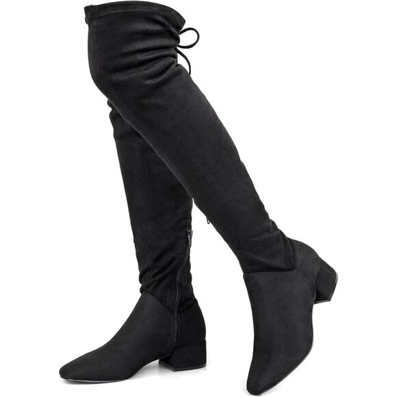 Women's Black-1.77 Inchs Polyurethane (PU) Over Knee High Warm Winter Long Boot - Picture 1 of 6